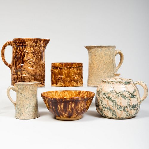 GROUP OF SPECKLE GLAZED POTTERY,