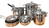 GROUP OF STAINLESS STEEL POTS,