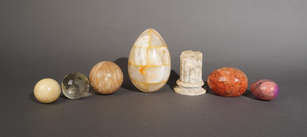GROUP OF STONE EGGS AND OTHER