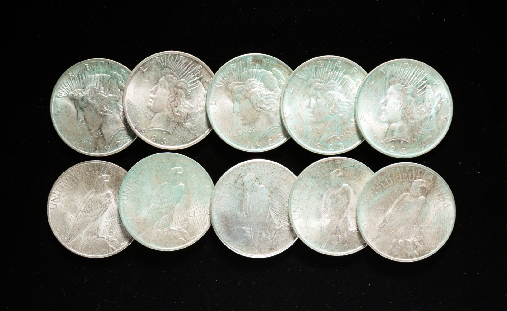 GROUP OF TEN 1923 SILVER PEACE