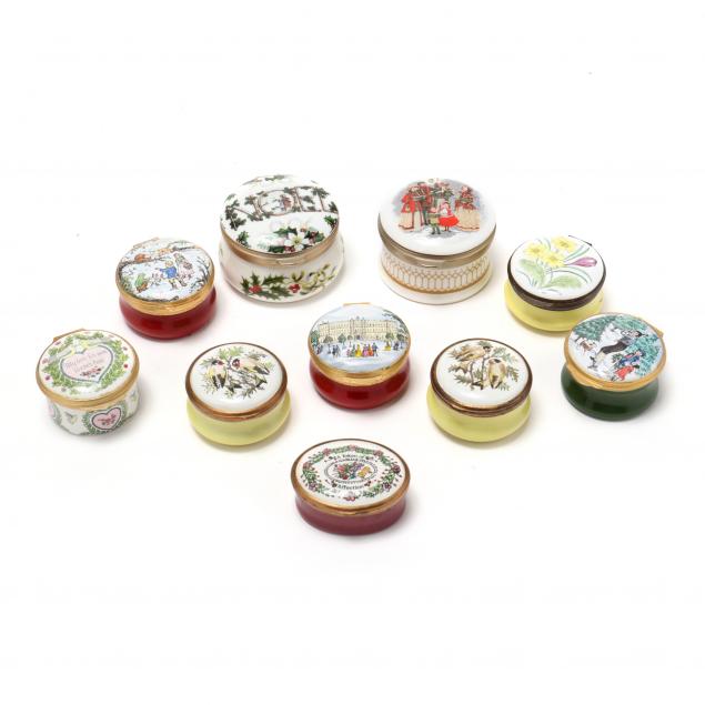 GROUP OF TEN ENAMEL BOXES 20th