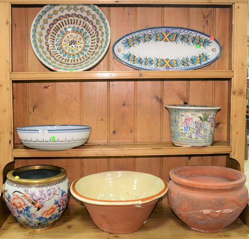 GROUP OF TEN LARGE CERAMIC PLANTERS