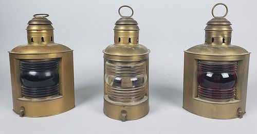 GROUP OF THREE ANTIQUE BRASS PORT