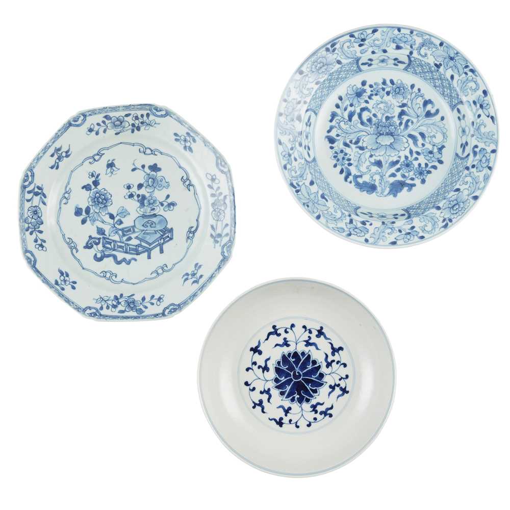 GROUP OF THREE BLUE AND WHITE