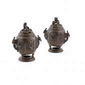 GROUP OF THREE BRONZE CENSERS,