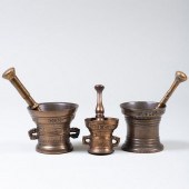 GROUP OF THREE BRONZE MORTARS