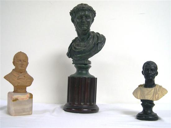 Group of three busts on bases  a