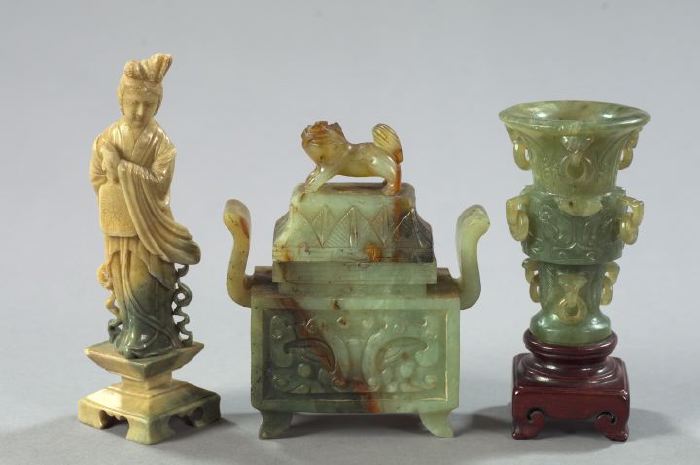Group of Three Carved Jade and