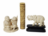 GROUP OF THREE CARVED OBJECTS,