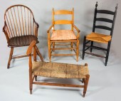 GROUP OF THREE CHAIRS AND A RU