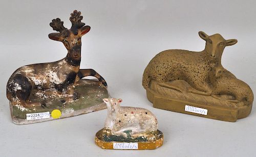 GROUP OF THREE CHALKWARE ANIMALSa