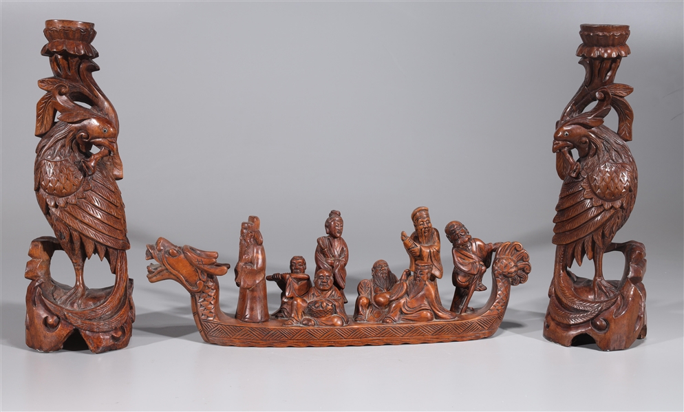 Group of three Chinese wood