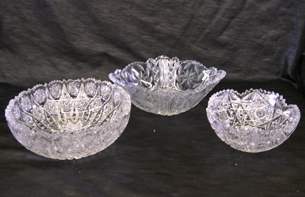 Group of Three Cut Glass Bowls, 