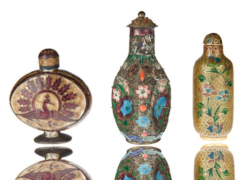 GROUP OF THREE ENAMEL AND GLASS