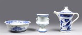 Group of three flow blue porce