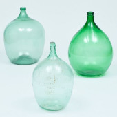GROUP OF THREE GLASS DEMIJOHNS