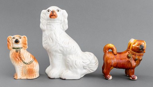GROUP OF THREE GLAZED CERAMIC DOG