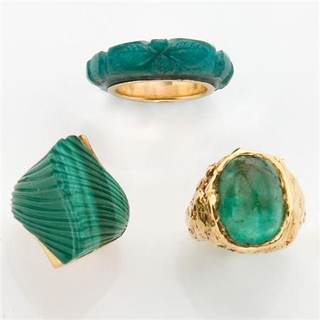 Group of Three Green Stone Rings