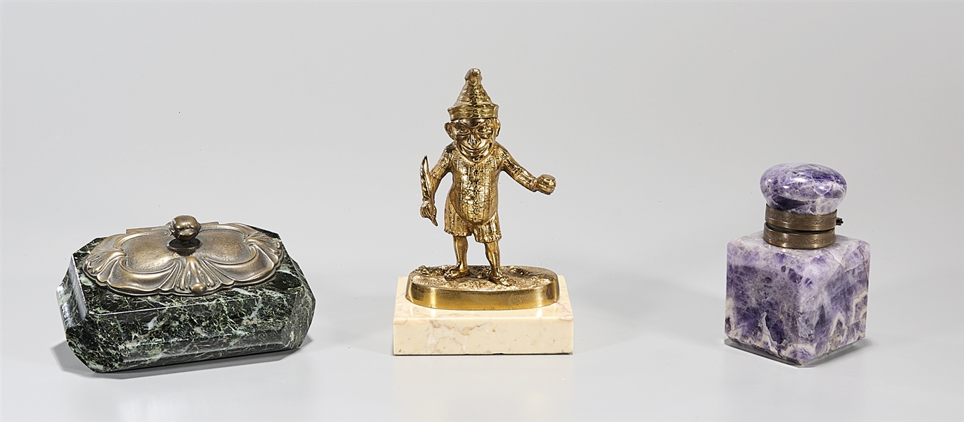 Group of three inkwells; one marble