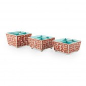 GROUP OF THREE IRON RED-DECORA
