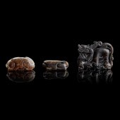 GROUP OF THREE JADE ANIMAL CAR