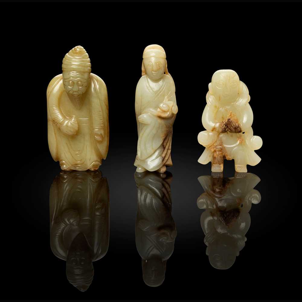 GROUP OF THREE JADE FIGURES QING