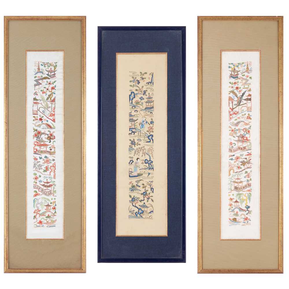 GROUP OF THREE SILK EMBROIDERED