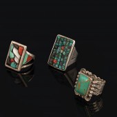 GROUP OF THREE SILVER + TURQUO