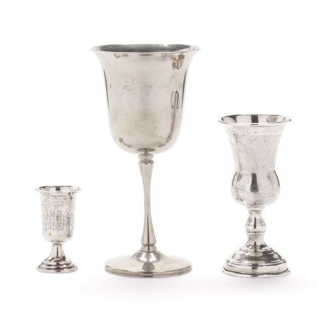 GROUP OF THREE SILVER KIDDUSH