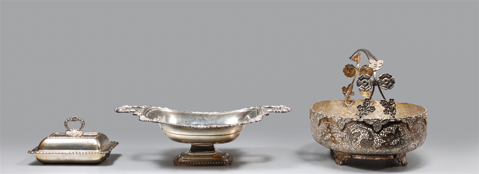 Group of three silver plate serving