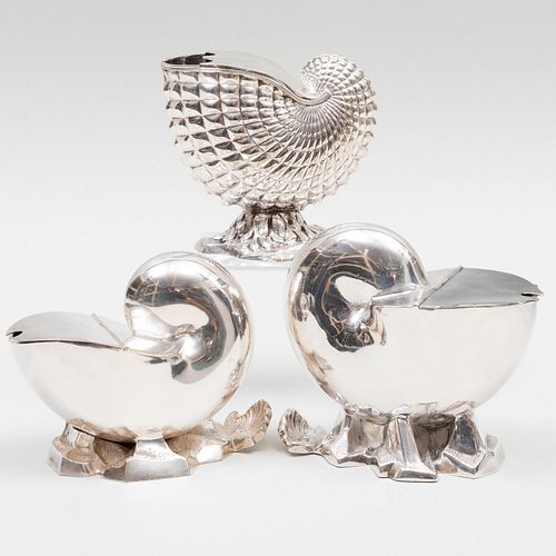 GROUP OF THREE SILVER PLATE SHELL