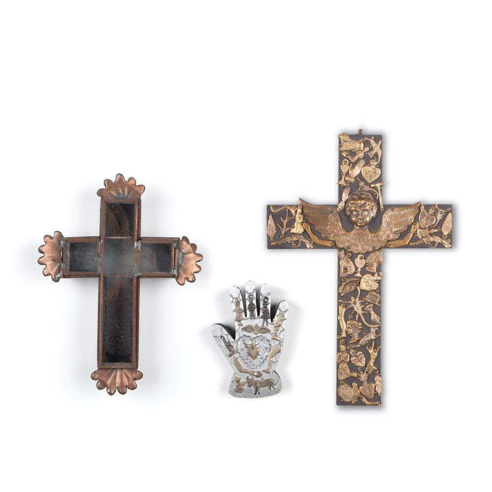GROUP OF THREE: TWO METAL CROSSES +