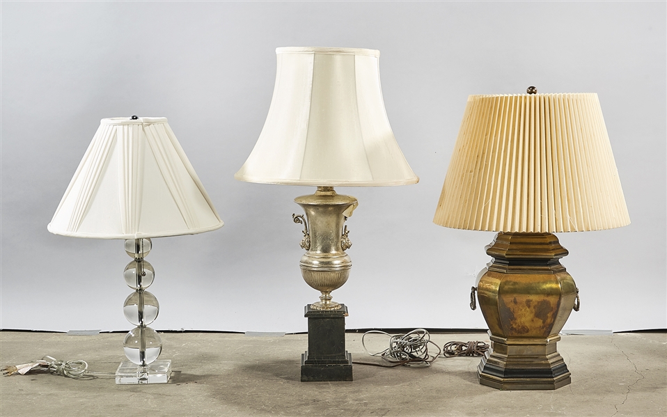 Group of three various table lamps;