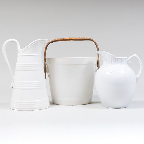 GROUP OF THREE WHITE GLAZED