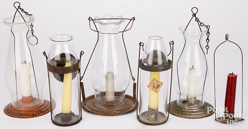 GROUP OF TIN AND GLASS CANDLE