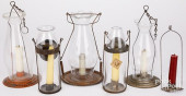 GROUP OF TIN AND GLASS CANDLE