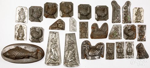 GROUP OF TIN CHOCOLATE MOLDS, CA.