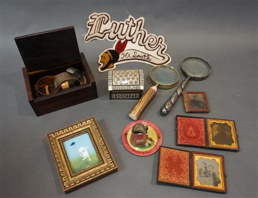 GROUP OF TINTYPES, HINGED BOXES,