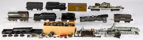 GROUP OF TRAIN CARS, PARTS,