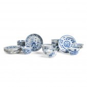 GROUP OF TWENTY-TWO BLUE AND W