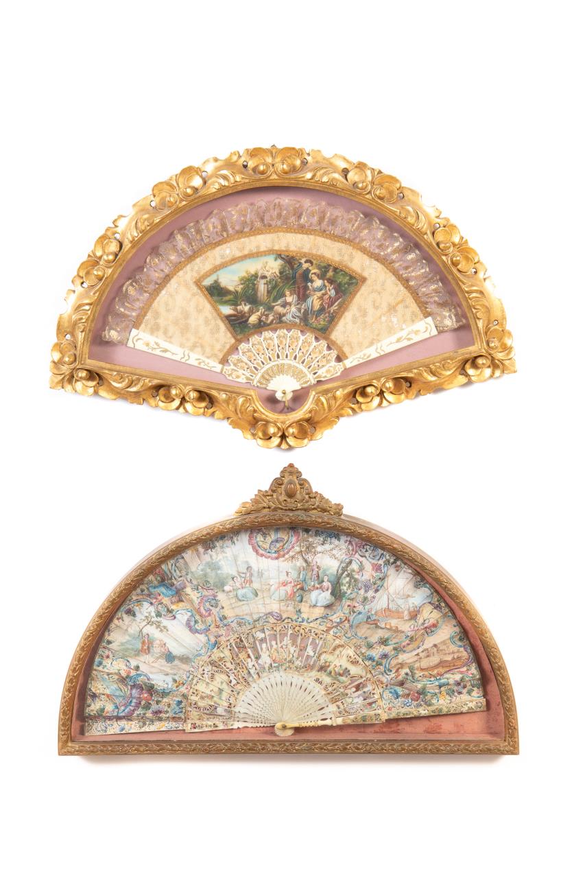 GROUP OF TWO PAINTED FANS IN