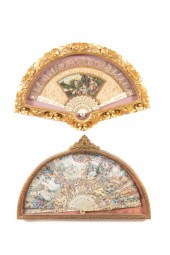 GROUP OF TWO PAINTED FANS IN S