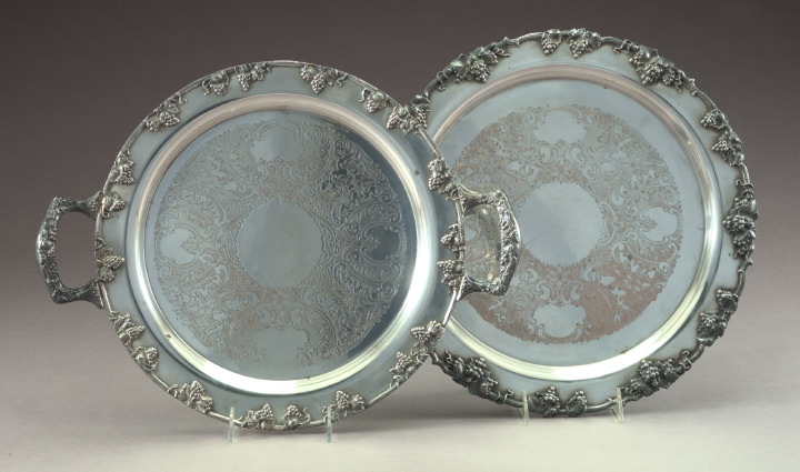 Group of Two Round Silver Trays, 