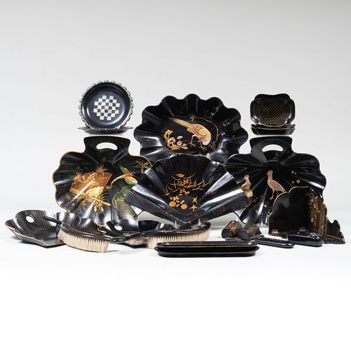 GROUP OF VICTORIAN PAPIER MACHE AND