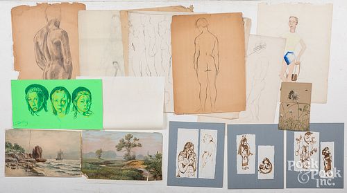GROUP OF WATERCOLORS, SKETCHES,