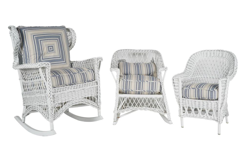 GROUP OF WHITE-PAINTED WICKER