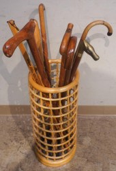 GROUP OF WOOD CANES WITH UMBRE