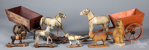 GROUP OF WOOD PLATFORM HORSE PULL
