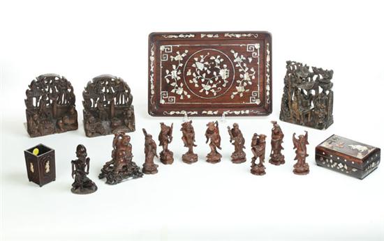 GROUP OF WOODEN ASIAN ITEMS. 
