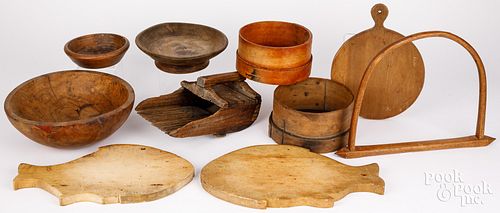 GROUP OF WOODENWARE, 19TH AND